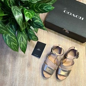Coach Leather Isla Metallic Wedge Sandal Size 9.5